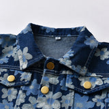 Children Jean Jackets Spring and Autumn Long Sleeve Lapel Leopard Print Casual Denim Top