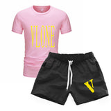 Vlone T Shirts & Shorts 2 Piece Set Men'S T-Shirt Set Casual Sweatpants Beach Shorts