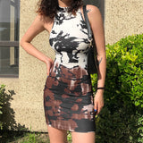Music Festivals Rave Outfits Dress Summer Women's Clothing round Neck Fashion Printed Slim Fit