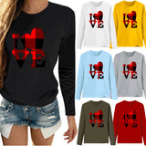 Valentine's Day T Shirt Women's Solid Color Long Sleeve Love Printed Casual Style Top