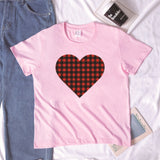 Valentine's Day T Shirt Winter plus Size Women's Clothing Plaid Heart Printing Loose