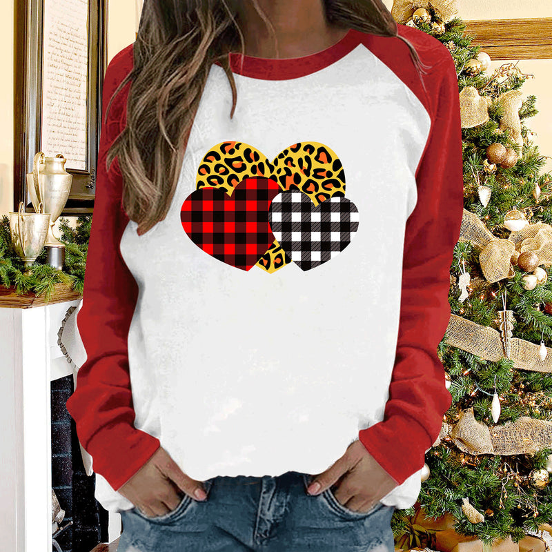Valentine's Day T Shirts Couples Fresh Straight Pullover round Neck Women's Long-Sleeved T-shirt