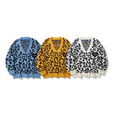 Men Sweater Leopard Jacquard Sweater Coat Men's Cardigan Sweater