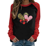 Valentine's Day T Shirts Couples Leopard Plaid Love Loose Long Sleeve T-shirt