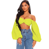 Coachella Music Festival Outfits Chest-Wrapped Backless Lantern Sleeve Top