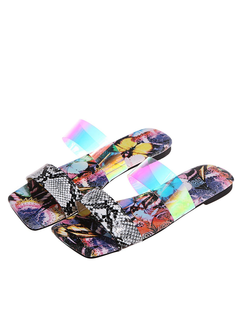 Fancy Sandals Summer Snake Pattern Flower Flat Sandals for Women