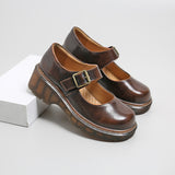 Mary Jane Shoes Summer Buckle Height-Increasing Leather Shoes Women