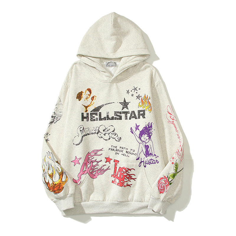 Kanye West Sunday Service Hoodie Skull Graffiti Printing Velvet Padded Hooded Sweatshirt