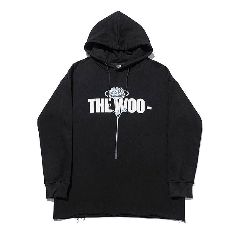 Vlone Hoodie Rose Large V Printed Men And Women Couple Loose Hooded Sweater