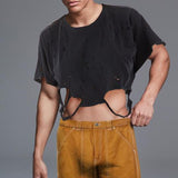 Rave Outfits Mens T Shirt Irregular Navel Exposed Exercise