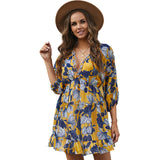 Coachella Music Festival Outfits Floral V-neck Female Butterfly Sleeve Chiffon Dress