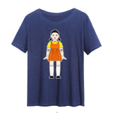 Squid Game Costume round Six Wooden Printed Top Short Sleeve T-shirt
