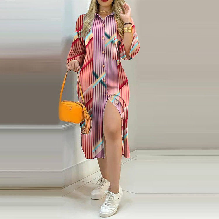 Kendall Jenner Wedding Guest Dress Temperament Commute Sexy Print Single-Breasted Shirt