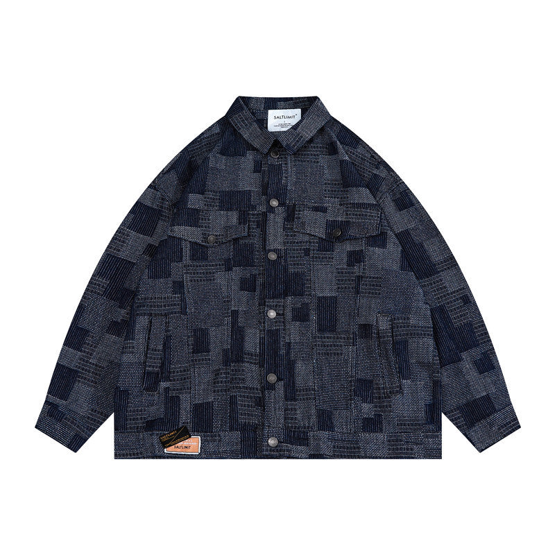 Man Fall Outfis Full Printed Plaid Lapel Coat Men's and Women's Hip Hop Loose Casual Couple Jacket