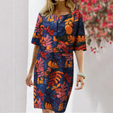 Nine Britton Dress Flower Floral Print Slit V-neck Half Sleeve