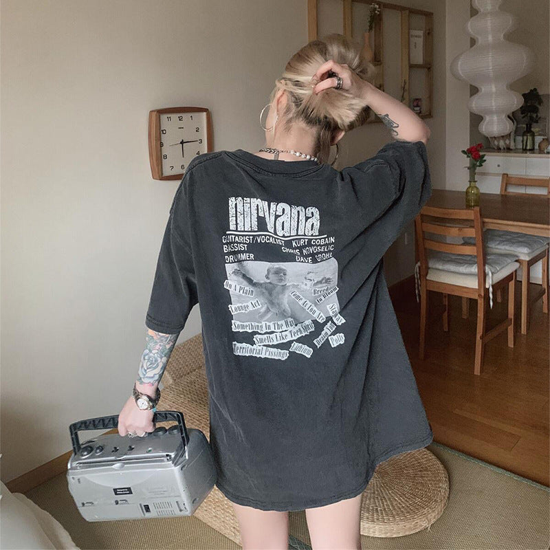 Nirvana T Shirt Retro Distressed Rock Loose Casual Vintage