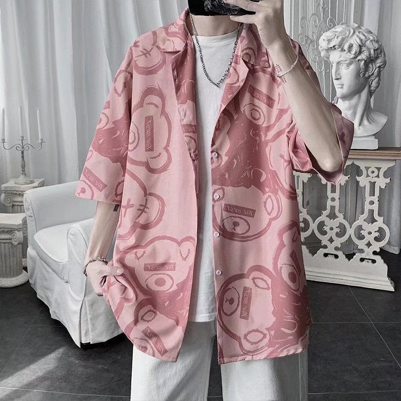 Men's Shirt Short Sleeve Shirt Loose Full Printed Shirt