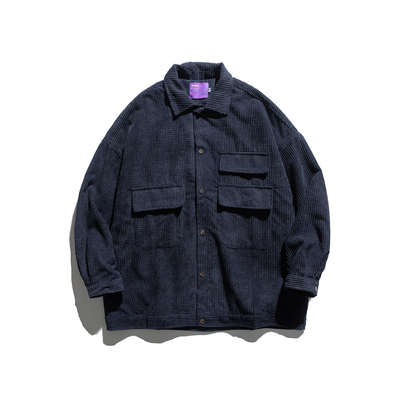 Man Fall Outfis Autumn Vintage Corduroy Lapel Jacket Men Loose Street Workwear Tops