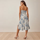 Kendall Jenner Wedding Guest Dress Floral Print Sling Square Collar A- line Dress Sexy Side Split