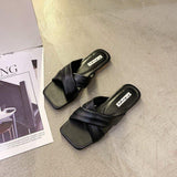 Women Open Toe Sandals Flats Summer Fashion Cross Fashion Outerwear Flat Heel Candy-Colored Slippers