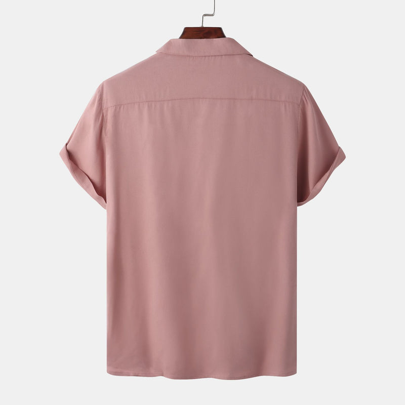 Camp Collar Shirt Slim Fit Shirt Plain Color Sleeve Shirt