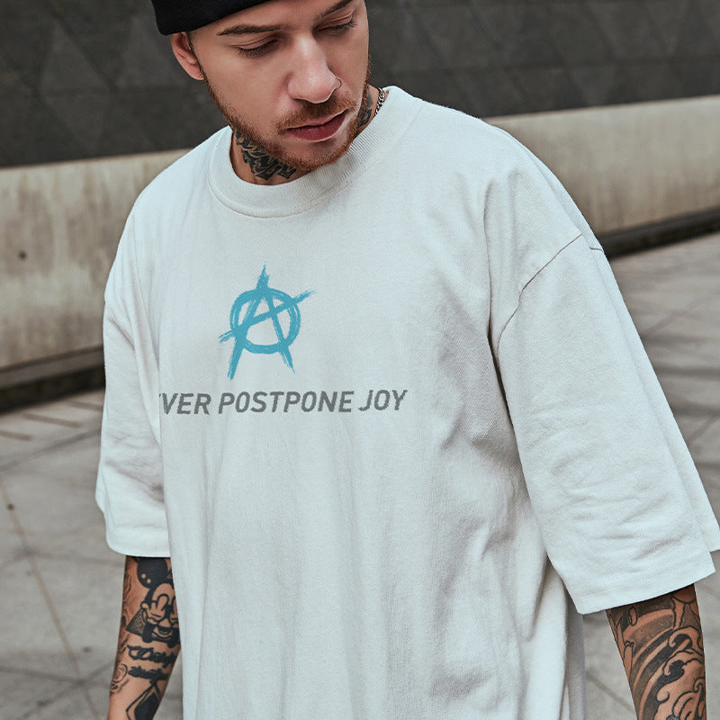 Men T-Shirts Loose Half Sleeve round Neck Print