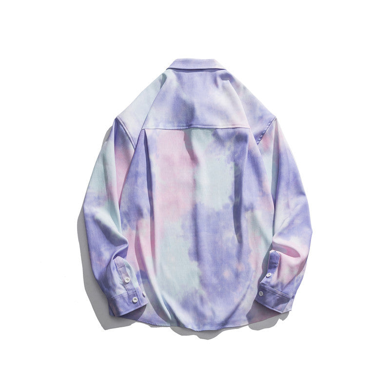 Man Fall Outfis Autumn Clothes Art Printing and Dyeing Long-Sleeved Shirt Men's Loose BF Style Couple Casual Thin Coat