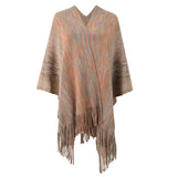 Women's Cardigan Knit Sweater Autumn and Winter Striped Cape Tassel Knitted Cardigan for Women