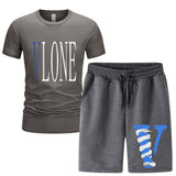 Vlone T Shirts & Shorts 2 Piece Set Men 'S Summer Printed Sports Short-Sleeved T-Shirt Set