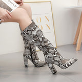 Python Boots High Heels Women's Autumn and Winter Large Size Snake Pattern