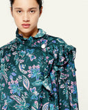Kendall Jenner Wedding Guest Dress Elegant Lapel Floral Irregular Ruffled Loose Slimming Long Sleeves