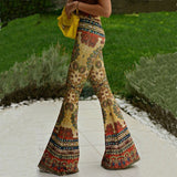 Coachella Music Festival Outfits Women's Spring Clothing Skinny Sheath Bell-Bottom Pants Vintage Printed Trousers