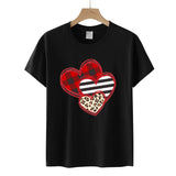 Valentine's Day T Shirts Couples Leopard Print Heart Printing Women's Pullover T-shirt
