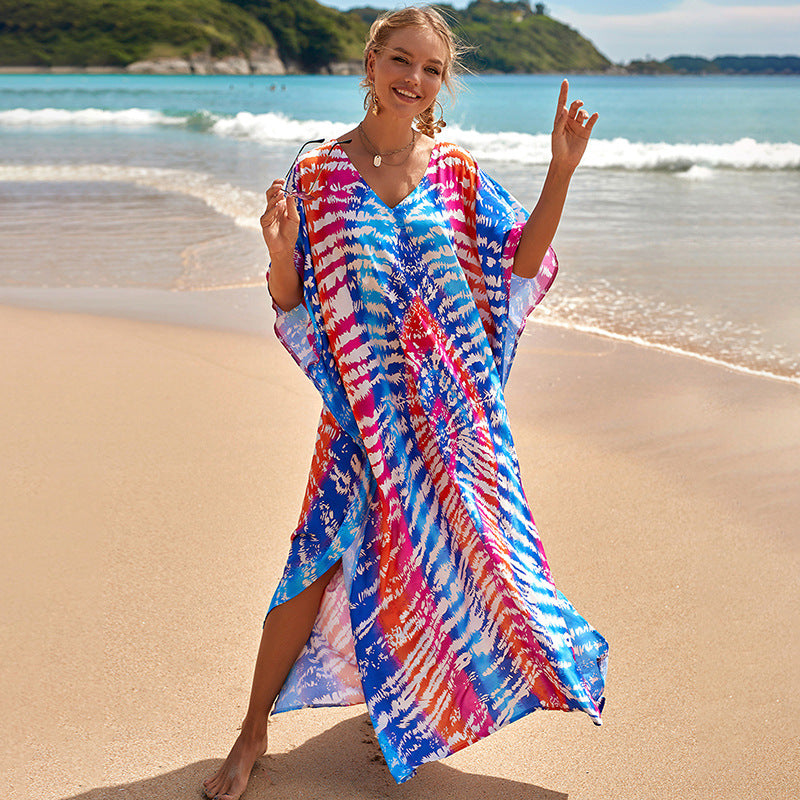 Coachella Music Festival Outfits Printed Beach Dress Loose Robe Bikini Swimsuit Blouse Sun Protection Shirt Women