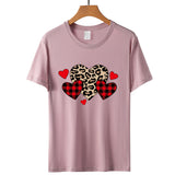 Valentine's Day T Shirts Couples Leopard Print Heart Printing Women's Pullover Short Sleeve T-shirt