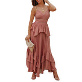 Burgundy Dress Formal Summer Women's Clothing V-neck Stitching Irregular Swing Dress