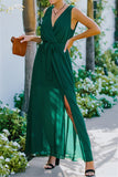 Emerald Green Dress V-neck Dress Long Dress Gown