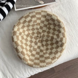 Vintage Check Bucket Hat Chessboard Knitted Beret