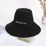 Women Bucket Hat Embroidered Big Brim Double-Sided Sun Protection Sunshade