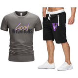 Vlone T Shirts & Shorts 2 Piece Set Letter Large V Printed Short Sleeve
