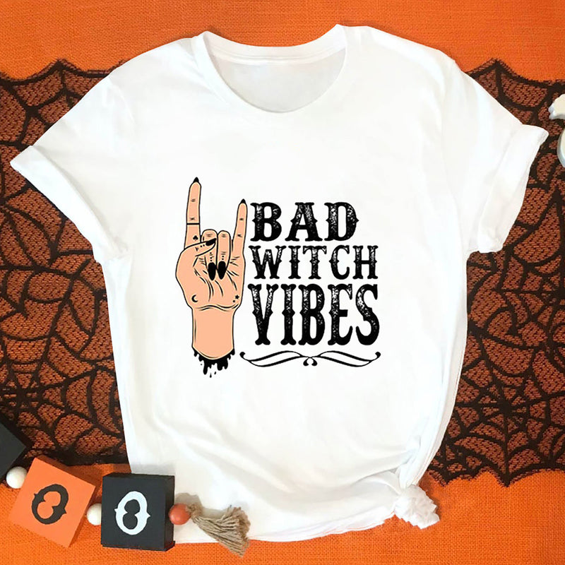Halloween Costumes Bad Witch Vibe Shirt Printed Short Sleeve T-shirt Unisex Wear