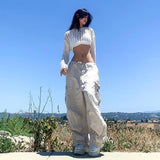 Julia Fox Low Rise Jeans Hot Girl Wide Leg Woven Pants Loose Slimming Drawstring