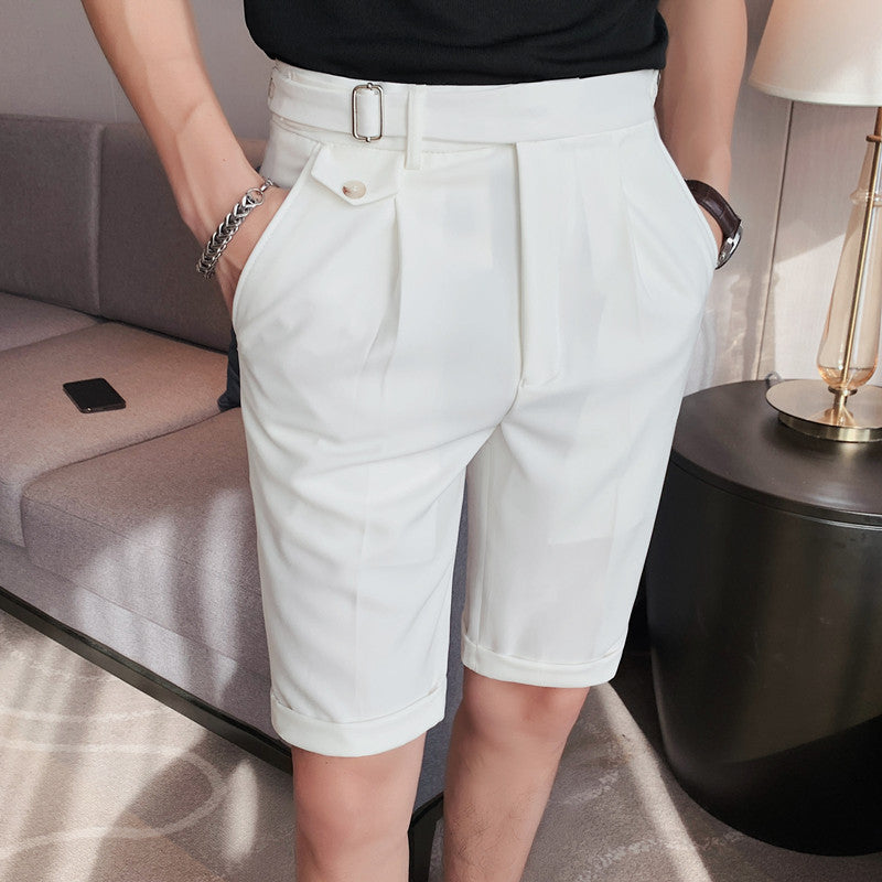 Men Trousers Five-Point Casual Slim Fit Straight-Leg Edged