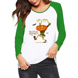 Halloween Costumes Pattern Printed Color Contrast Long Sleeve T-shirt Women's Top