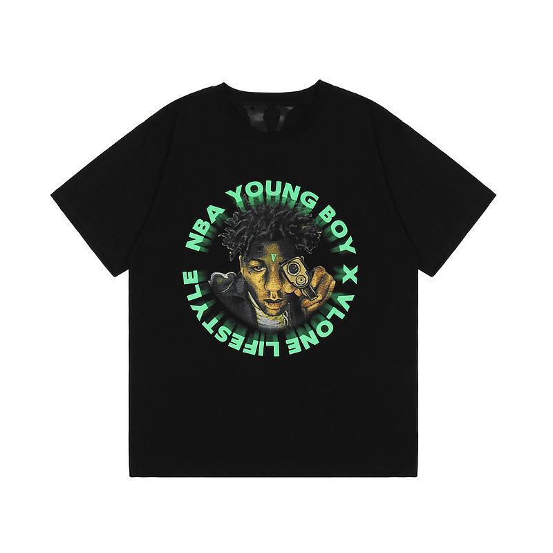 Vlone Printed Large V Plus Size Retro Sports Short Sleeve Male Half Sleeve