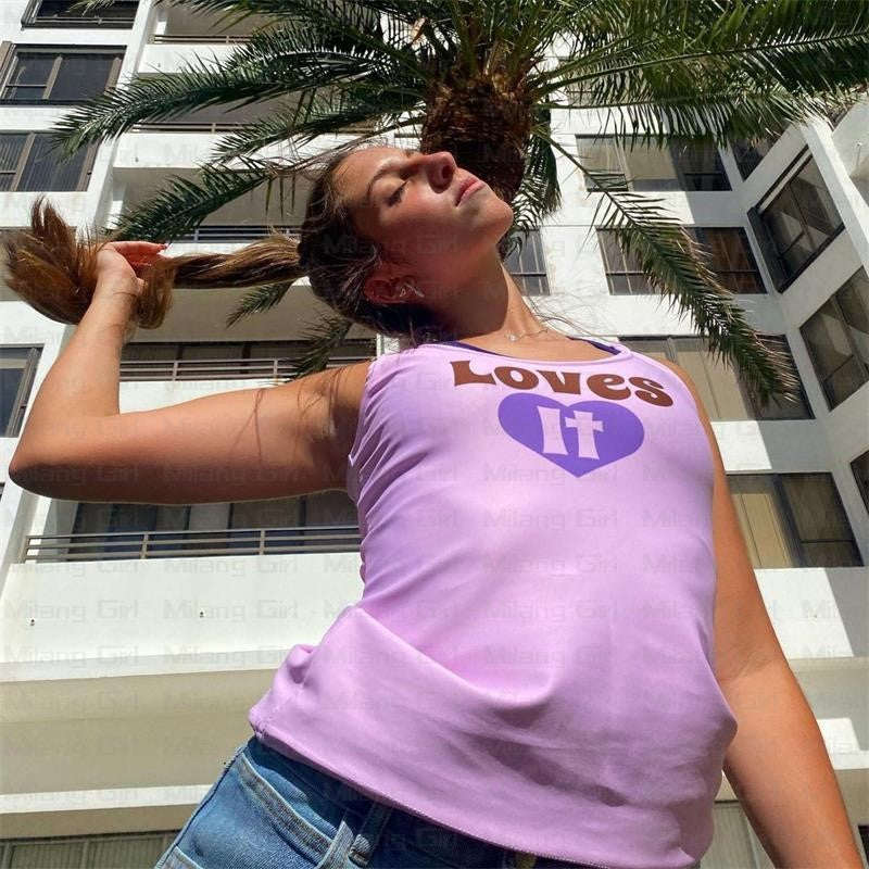 Vintage Y2g Shirts Summer Women's Slim-Fit Printed Sports Vest