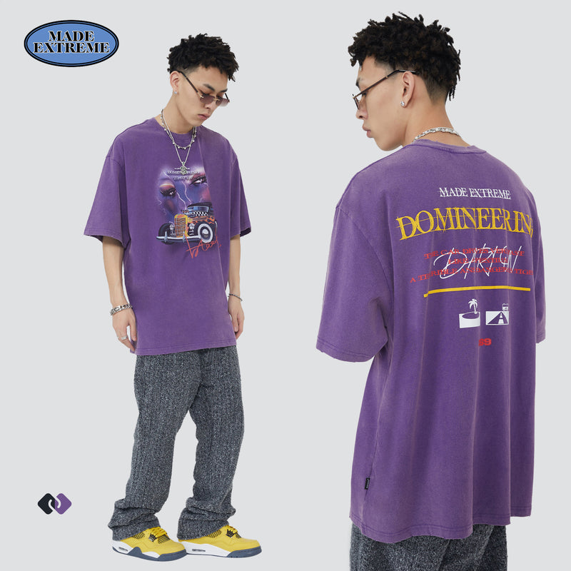 Y2g Shirts for Boys Spring and Summer Retro Distressed Printed T-shirt Loose