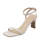 Nude Block Heels Sandals Women's Summer Chunky Heel Roman Shoes High Heels