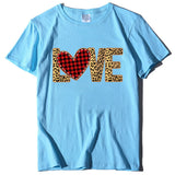 Valentine's Day T Shirt Large Size T-shirt Short Sleeve Leopard Print Love Red Plaid Heart Printing Spring and Summer