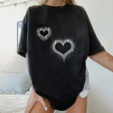 Valentine's Day T Shirts Couples Colorful Reflective Sequins Heart Printing Loose Short Sleeve T-shirt